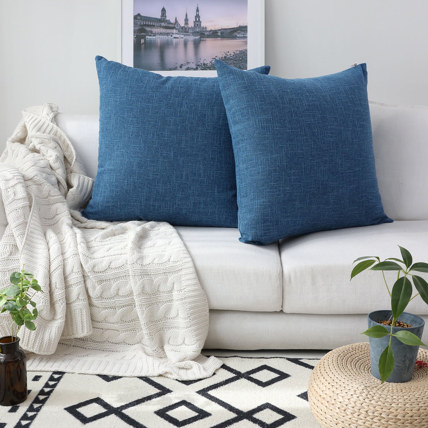 Linen Throw Pillow Covers Set