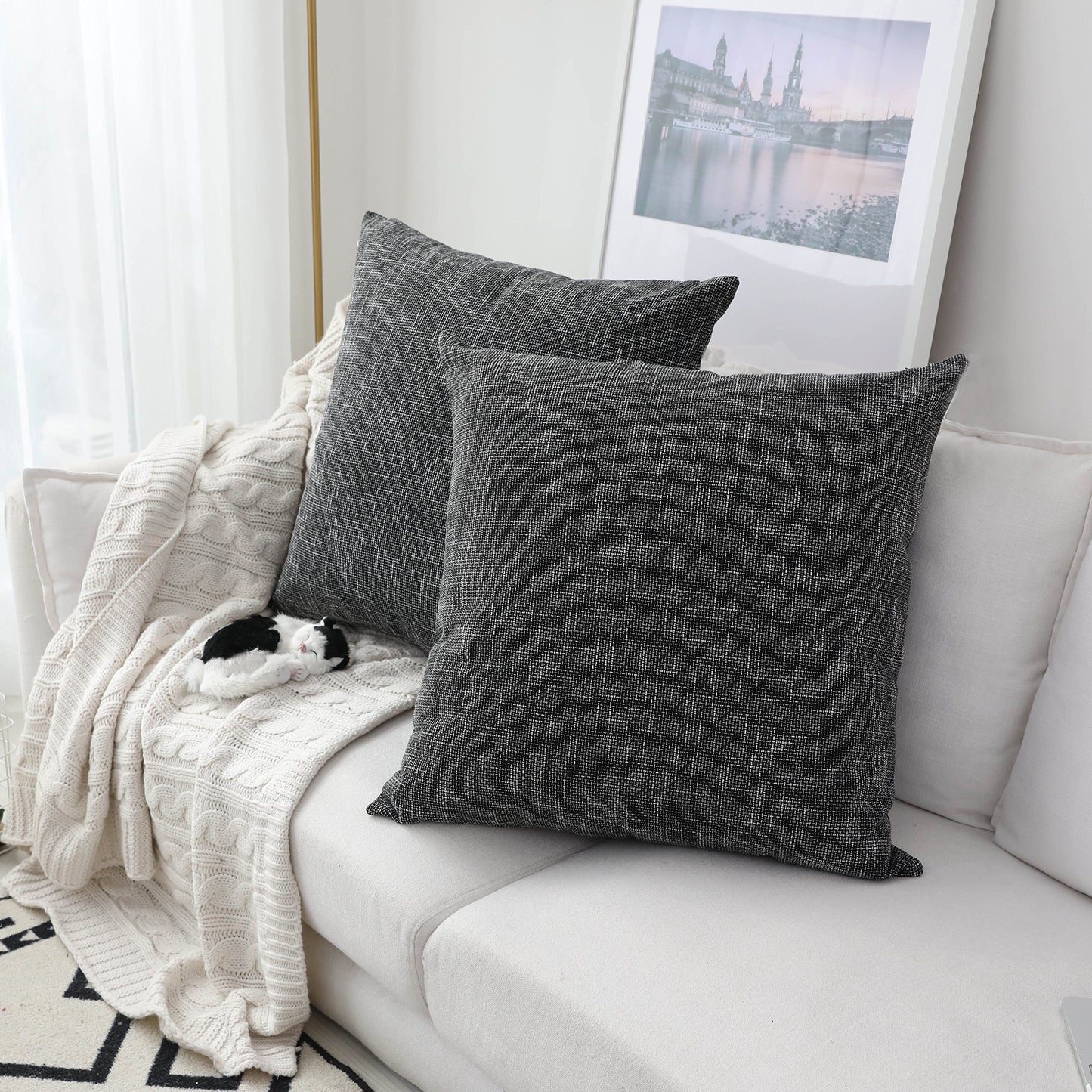 Linen Throw Pillow Covers Set